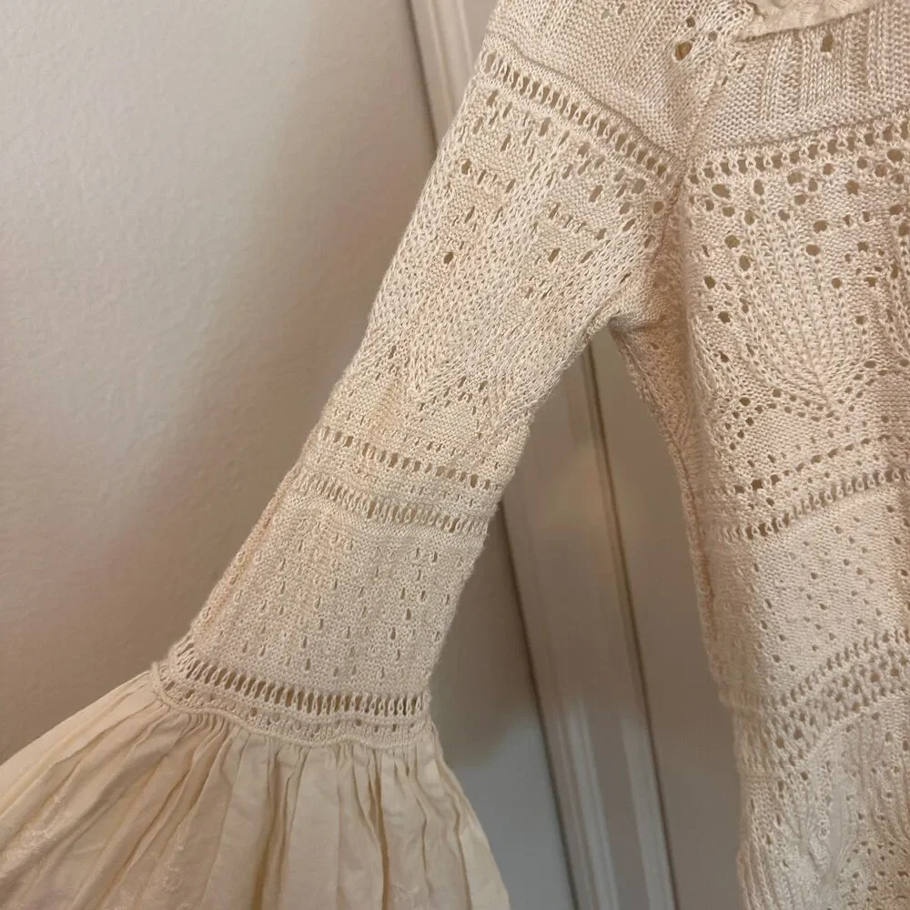 Free People Retro Love Crochet Lace Bell Sleeve Top Cream XS OB617651